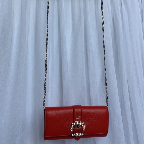Brand New Jimmy Choo Cheri Crossbody Clutch Royal Red - Picture 3 of 9